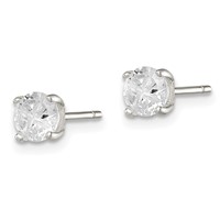 Sterling Silver 5mm Round Basket Set Cross-cut CZ Stud Earrings view 2