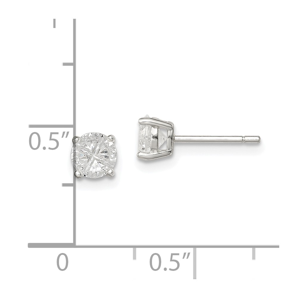 Sterling Silver 5mm Round Basket Set Cross-cut CZ Stud Earrings (QE7481)