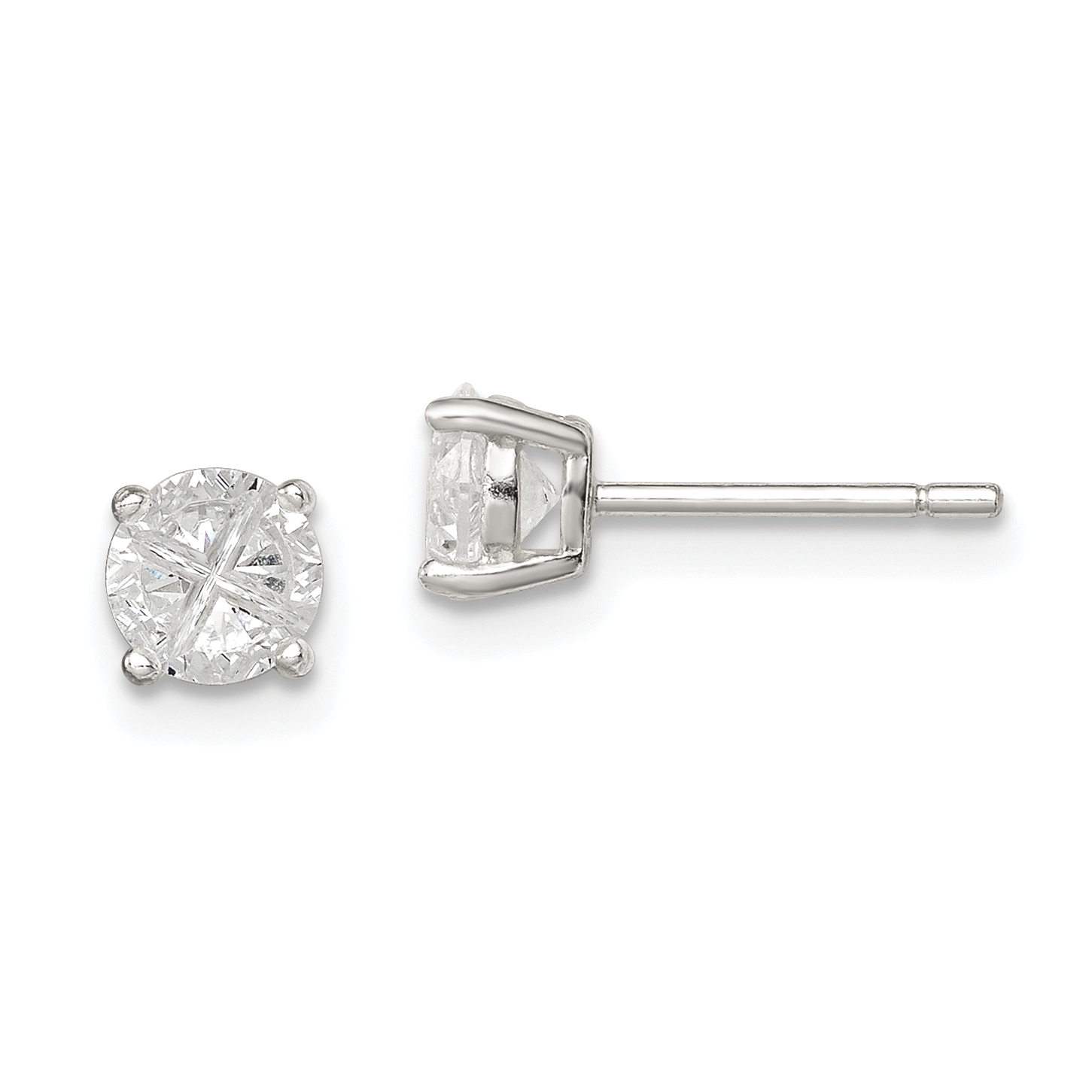 Sterling Silver 5mm Round Basket Set Cross-cut CZ Stud Earrings (QE7481)