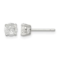 Sterling Silver 5mm Round Basket Set Cross-cut CZ Stud Earrings view 1
