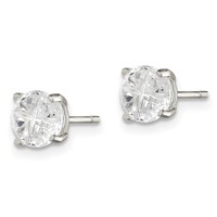 Sterling Silver 6mm Round Basket Set Cross-cut CZ Stud Earrings view 2