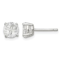 Sterling Silver 6mm Round Basket Set Cross-cut CZ Stud Earrings view 1