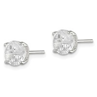 Sterling Silver 7mm Round Basket Set Cross-cut CZ Stud Earrings view 2