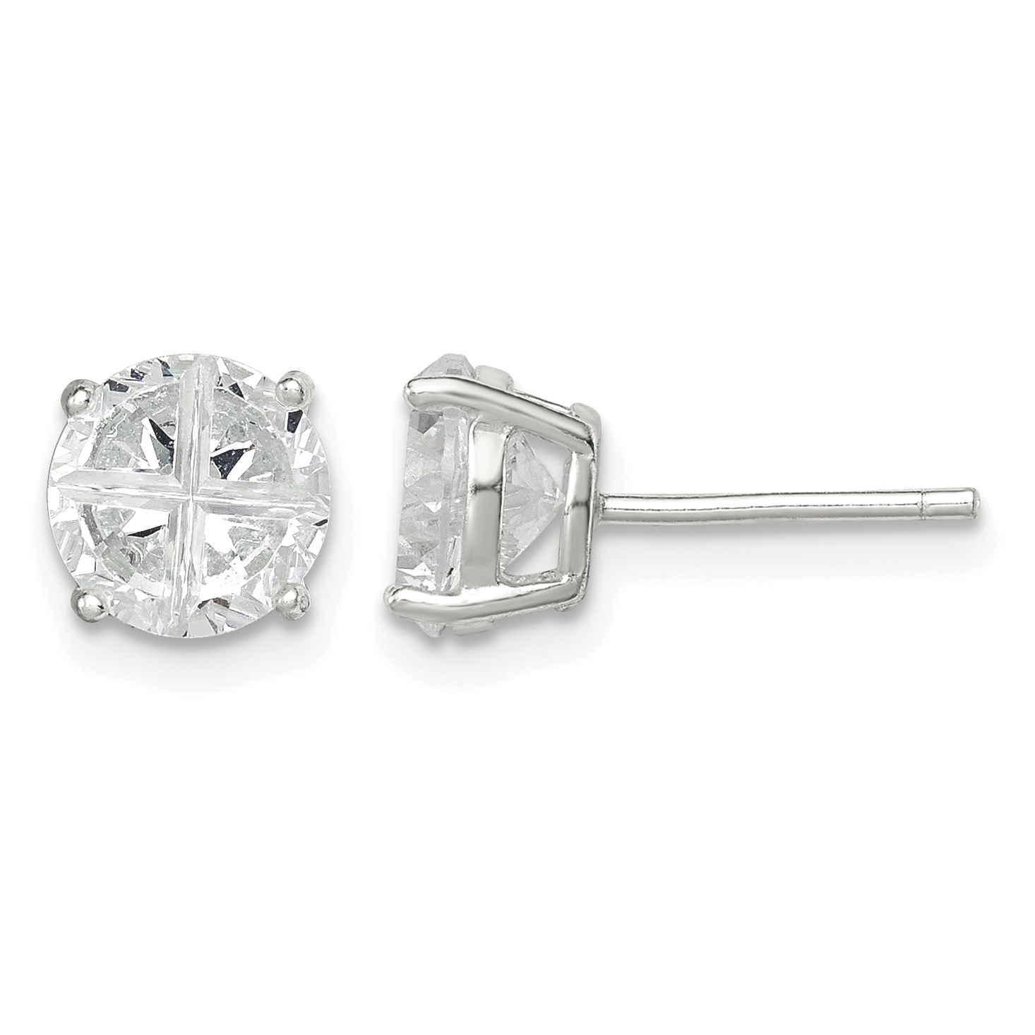 Sterling Silver 7mm Round Basket Set Cross-cut CZ Stud Earrings (QE7483)