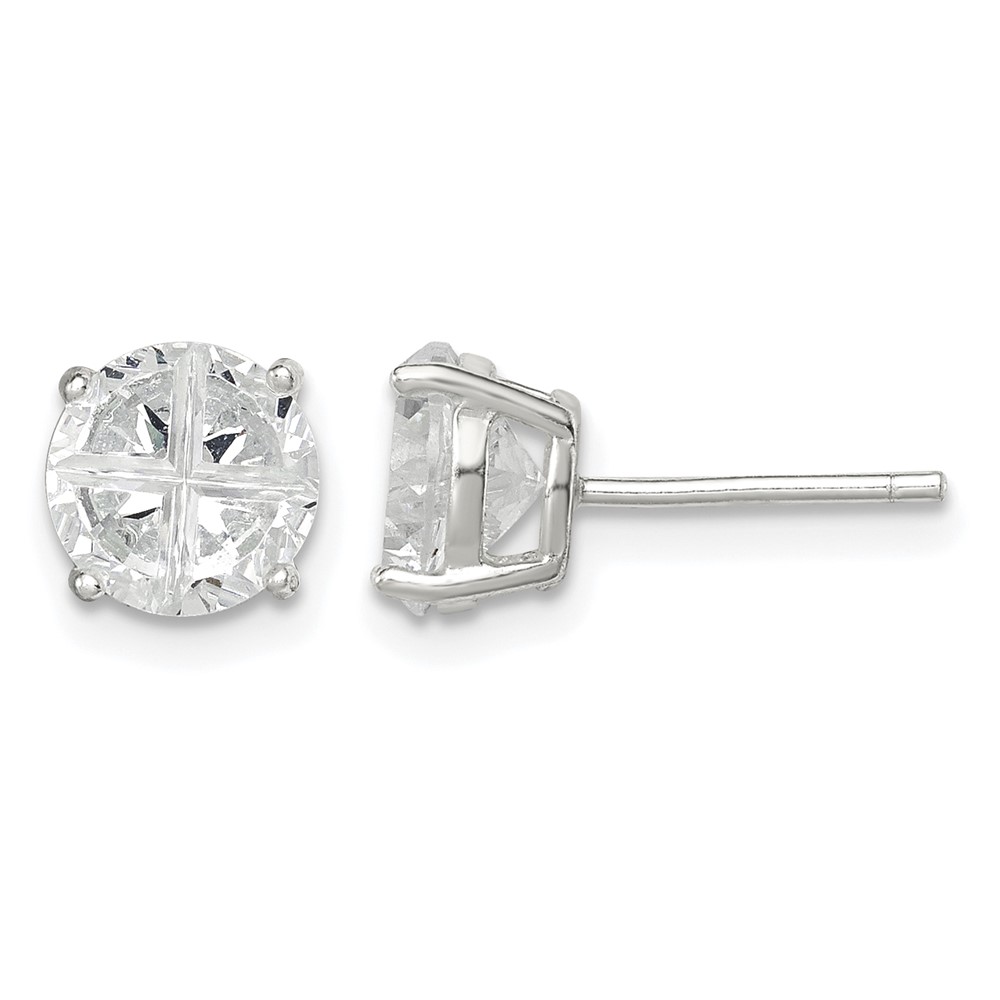 Sterling Silver 7mm Round Basket Set Cross-cut CZ Stud Earrings