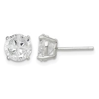 Sterling Silver 7mm Round Basket Set Cross-cut CZ Stud Earrings view 1