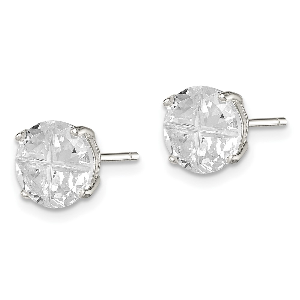Sterling Silver 8mm Round Basket Set Cross-cut CZ Stud Earrings (QE7484)