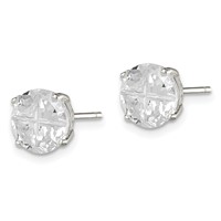 Sterling Silver 8mm Round Basket Set Cross-cut CZ Stud Earrings view 2