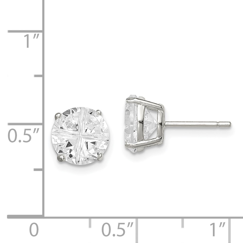 Sterling Silver 8mm Round Basket Set Cross-cut CZ Stud Earrings (QE7484)