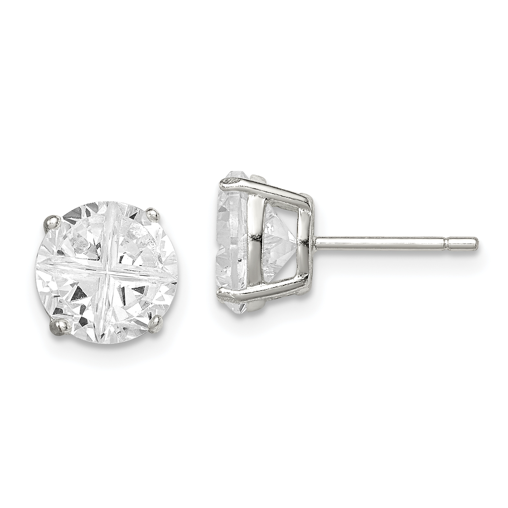 Sterling Silver 8mm Round Basket Set Cross-cut CZ Stud Earrings (QE7484)