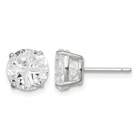 Sterling Silver 8mm Round Basket Set Cross-cut CZ Stud Earrings view 1