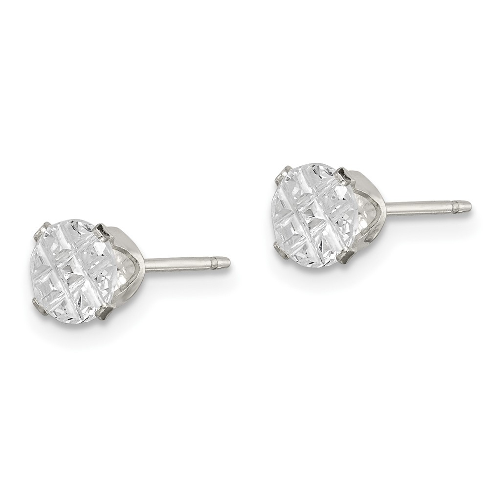 Sterling Silver 5mm Round Snap Set Laser-cut CZ Stud Earrings (QE7487)
