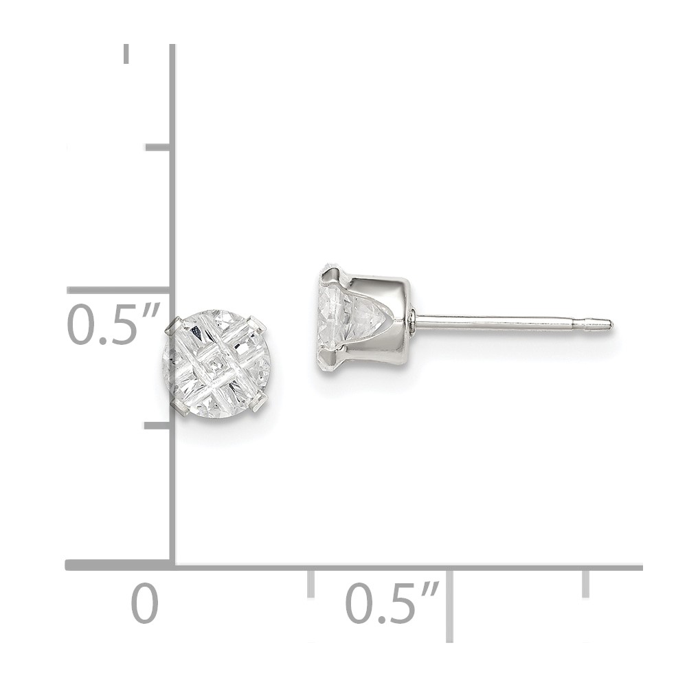 Sterling Silver 5mm Round Snap Set Laser-cut CZ Stud Earrings (QE7487)