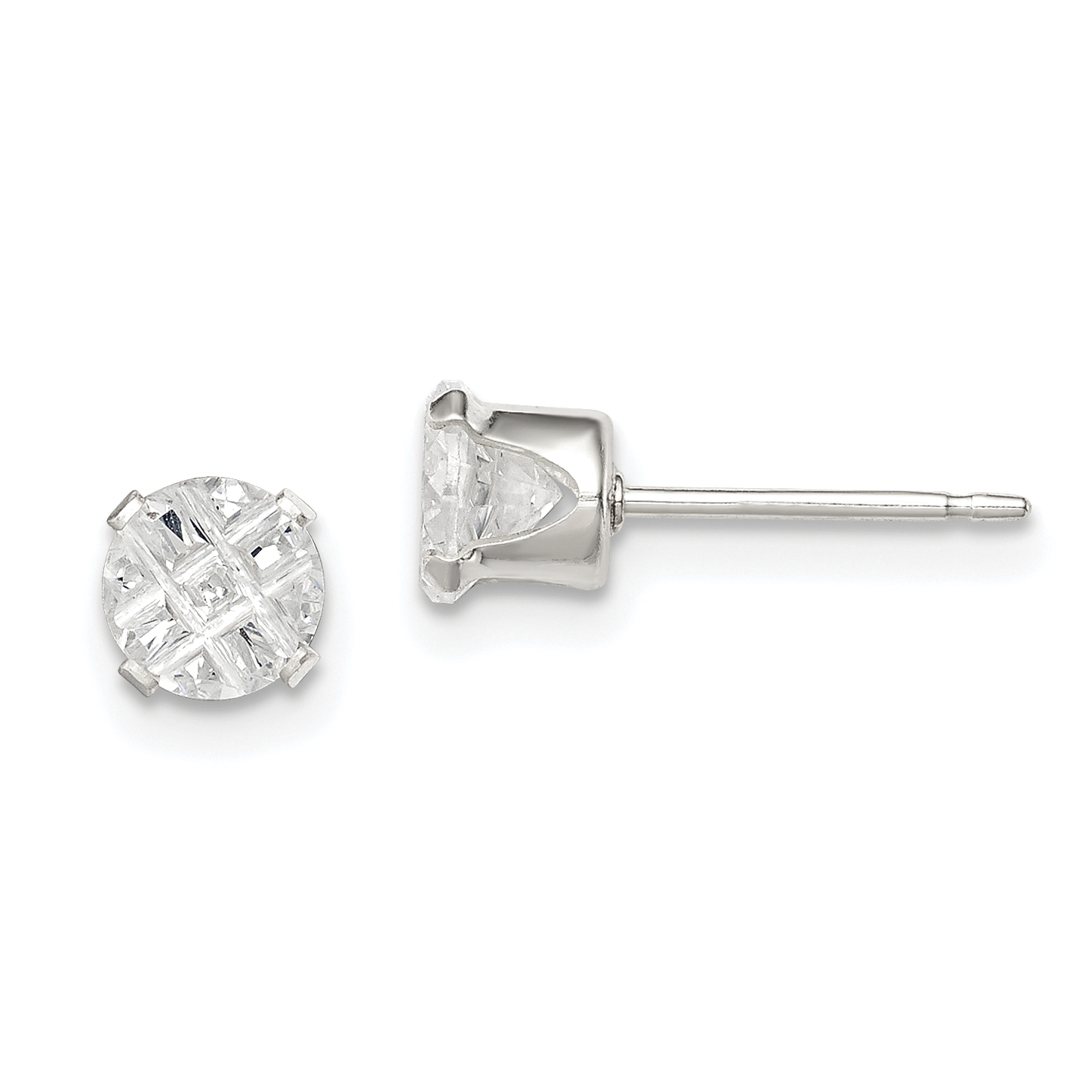 Sterling Silver 5mm Round Snap Set Laser-cut CZ Stud Earrings (QE7487)