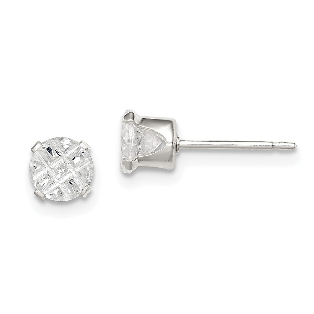 Sterling Silver 5mm Round Snap Set Laser-cut CZ Stud Earrings (QE7487)