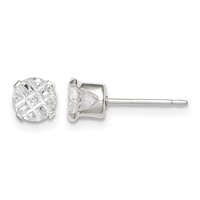 Sterling Silver 5mm Round Snap Set Laser-cut CZ Stud Earrings view 1