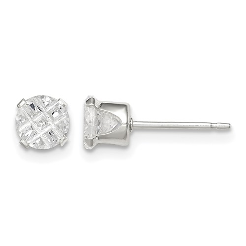 Sterling Silver 5mm Round Snap Set Laser-cut CZ Stud Earrings