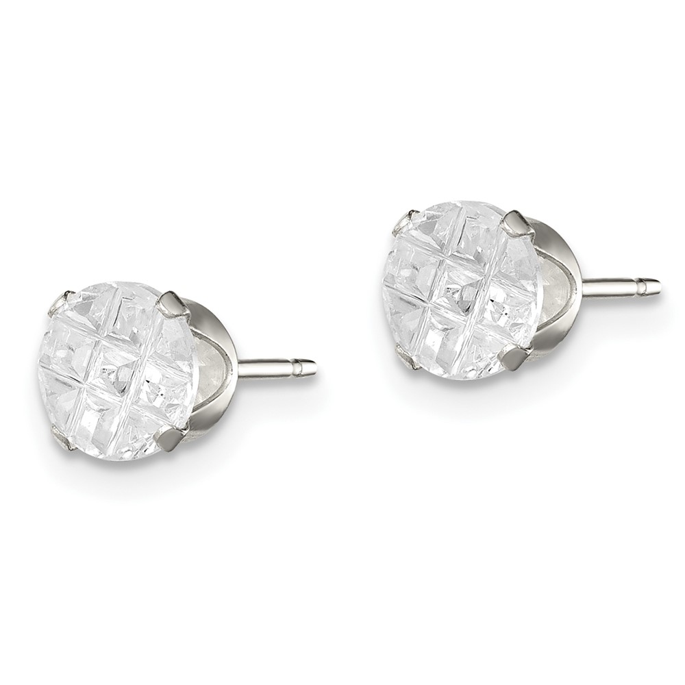 Sterling Silver 6mm Round Snap Set Laser-cut CZ Stud Earrings (QE7488)