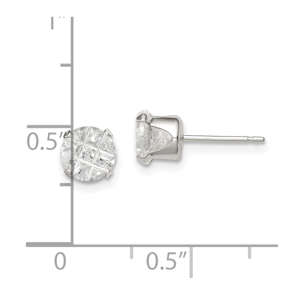 Sterling Silver 6mm Round Snap Set Laser-cut CZ Stud Earrings (QE7488)