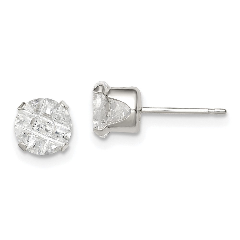 Sterling Silver 6mm Round Snap Set Laser-cut CZ Stud Earrings (QE7488)