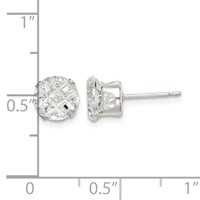 Sterling Silver 7mm Round Snap Set Laser-cut CZ Stud Earrings view 4