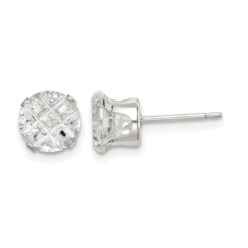 Sterling Silver 7mm Round Snap Set Laser-cut CZ Stud Earrings