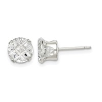 Sterling Silver 7mm Round Snap Set Laser-cut CZ Stud Earrings view 1