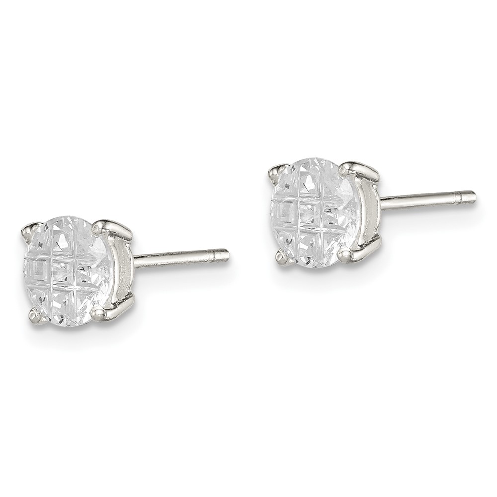 Sterling Silver 6mm Round Basket Set Laser-cut CZ Stud Earrings (QE7494)