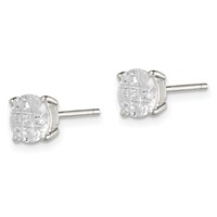 Sterling Silver 6mm Round Basket Set Laser-cut CZ Stud Earrings view 2