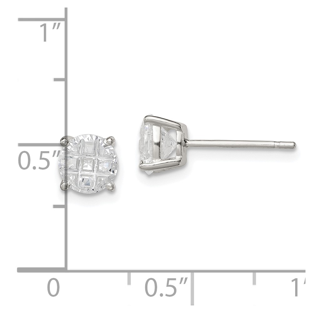 Sterling Silver 6mm Round Basket Set Laser-cut CZ Stud Earrings (QE7494)