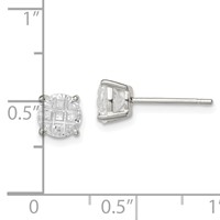 Sterling Silver 6mm Round Basket Set Laser-cut CZ Stud Earrings view 4
