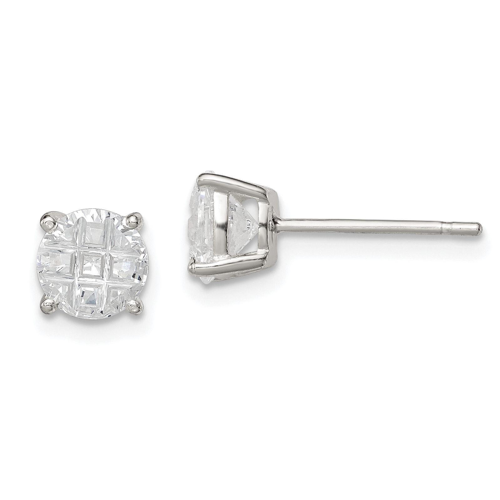Sterling Silver 6mm Round Basket Set Laser-cut CZ Stud Earrings (QE7494)