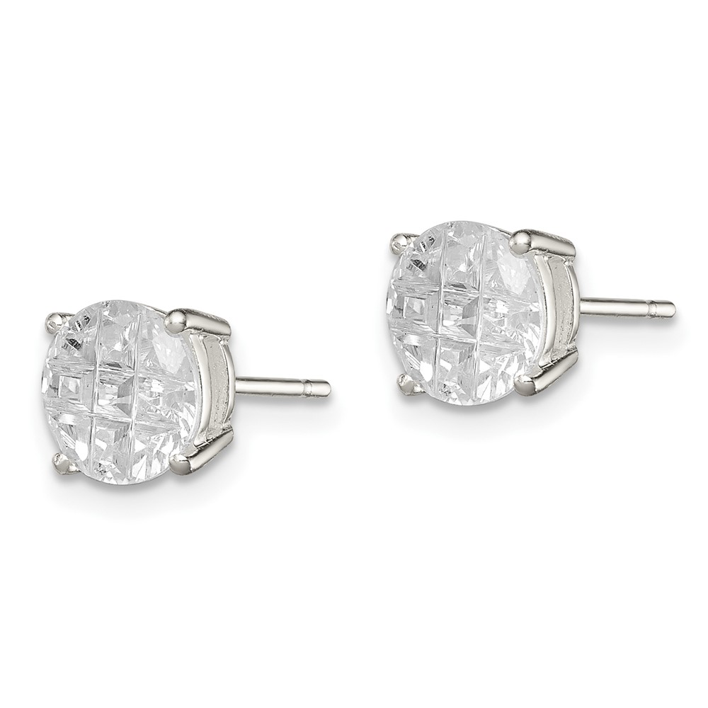 Sterling Silver 7mm Round Basket Set Laser-cut CZ Stud Earrings (QE7495)