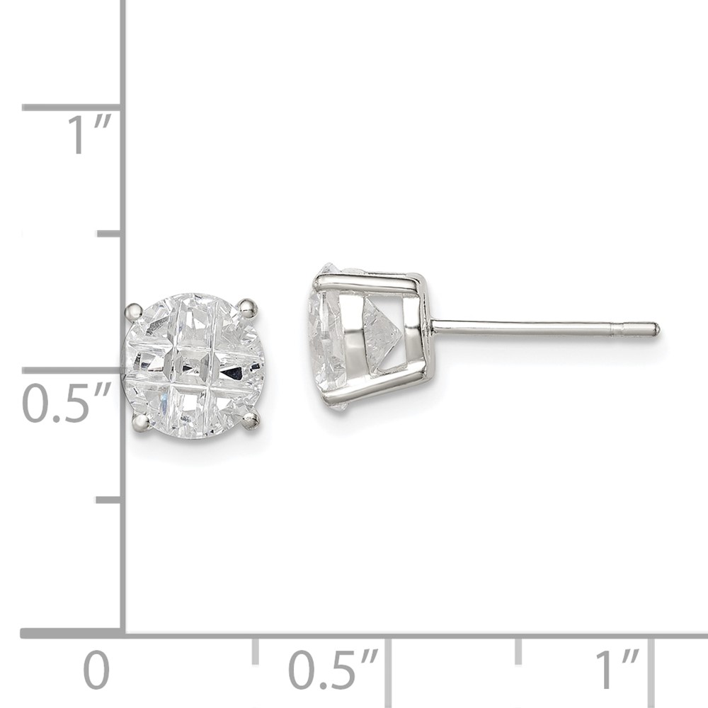 Sterling Silver 7mm Round Basket Set Laser-cut CZ Stud Earrings (QE7495)