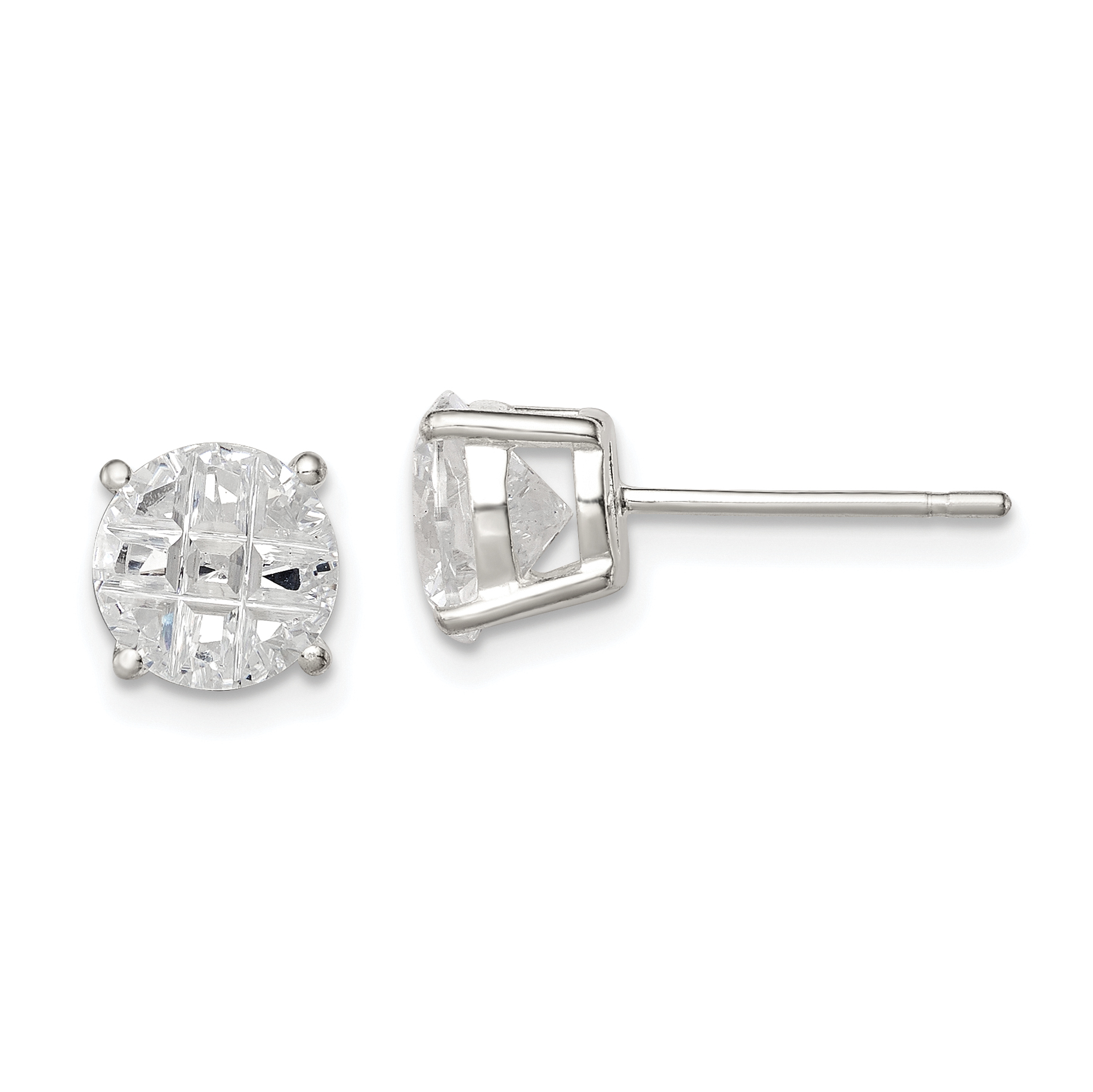 Sterling Silver 7mm Round Basket Set Laser-cut CZ Stud Earrings (QE7495)
