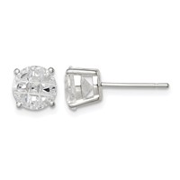 Sterling Silver 7mm Round Basket Set Laser-cut CZ Stud Earrings view 1