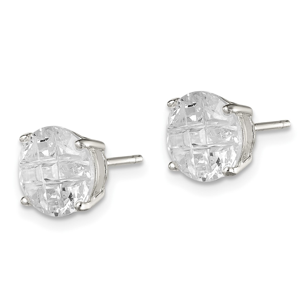 Sterling Silver 8mm Round Basket Set Laser-cut CZ Stud Earrings (QE7496)