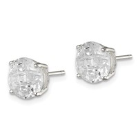 Sterling Silver 8mm Round Basket Set Laser-cut CZ Stud Earrings view 2