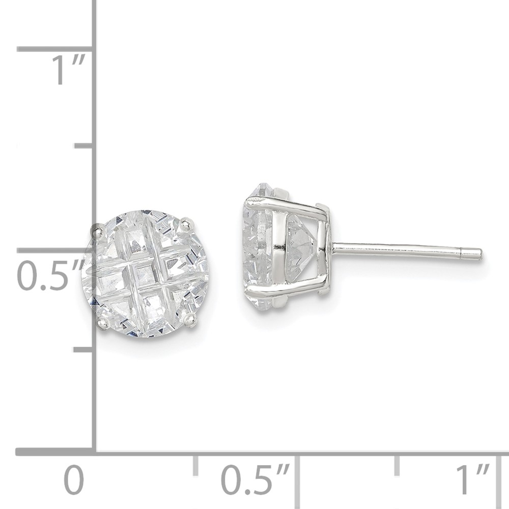 Sterling Silver 8mm Round Basket Set Laser-cut CZ Stud Earrings (QE7496)