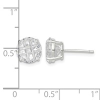 Sterling Silver 8mm Round Basket Set Laser-cut CZ Stud Earrings view 4