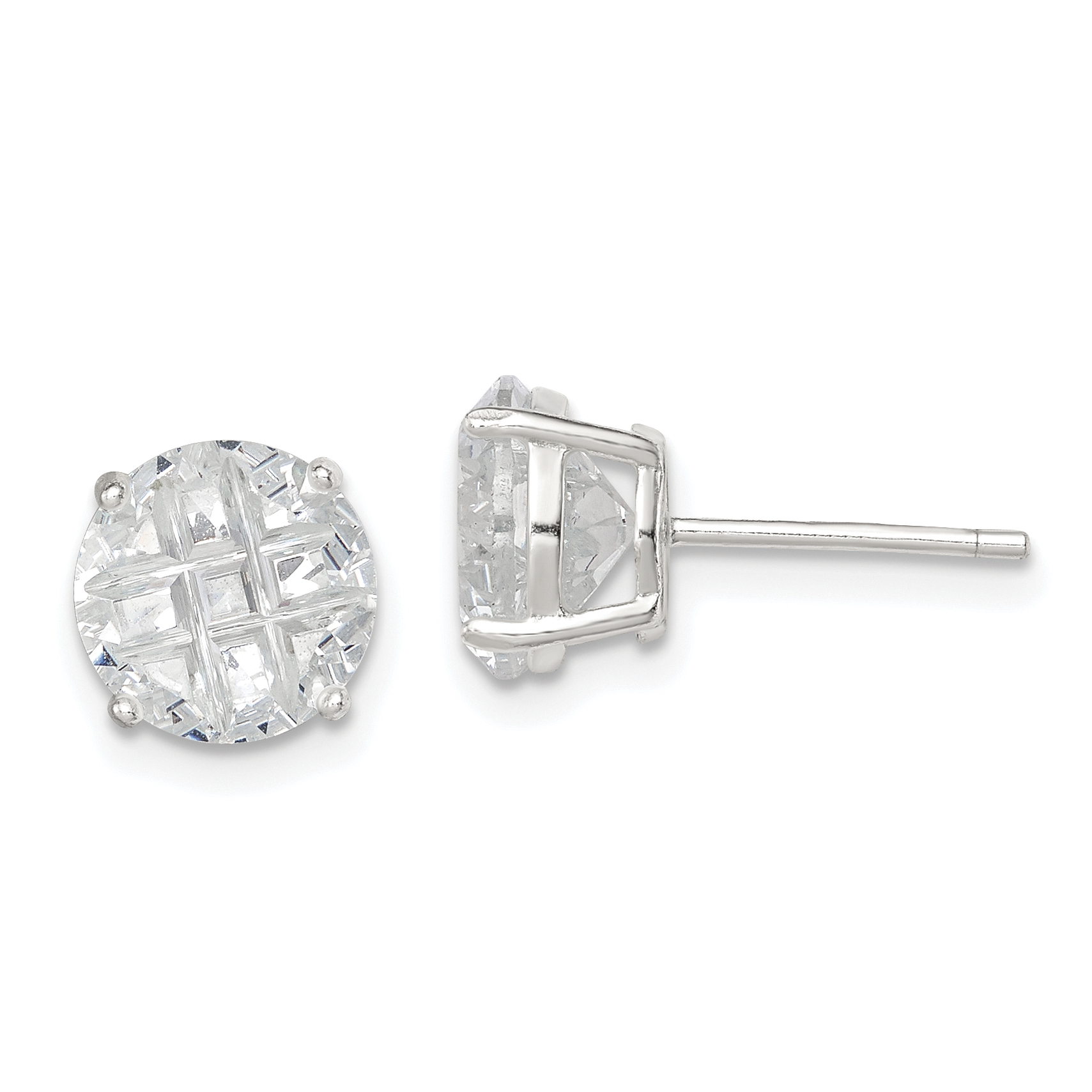 Sterling Silver 8mm Round Basket Set Laser-cut CZ Stud Earrings (QE7496)