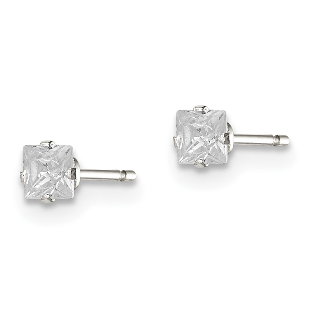 Sterling Silver 3mm Square Snap Set CZ Stud Earrings (QE7499)