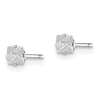 Sterling Silver 3mm Square Snap Set CZ Stud Earrings view 2