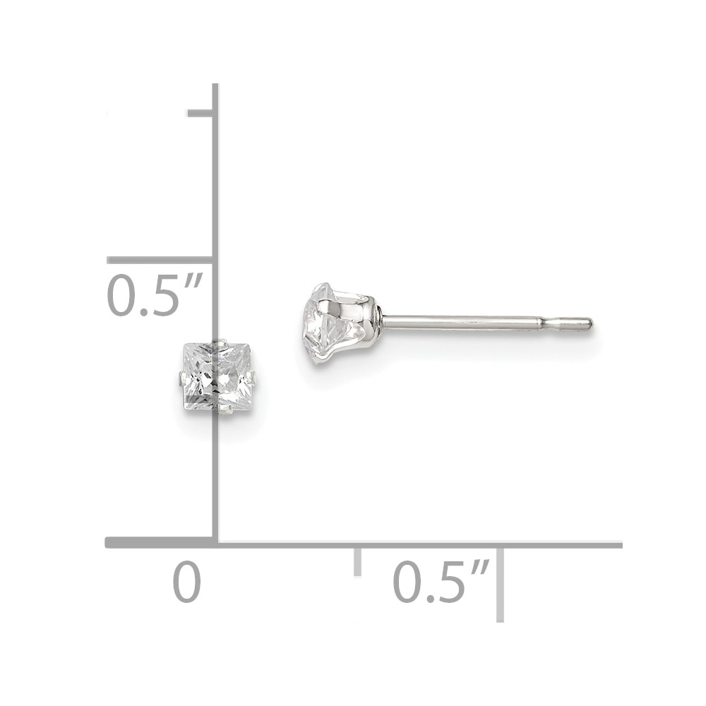 Sterling Silver 3mm Square Snap Set CZ Stud Earrings (QE7499)