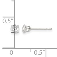 Sterling Silver 3mm Square Snap Set CZ Stud Earrings view 4