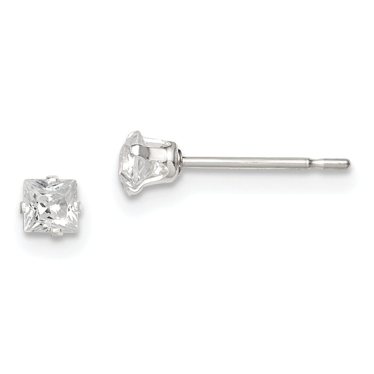 Sterling Silver 3mm Square Snap Set CZ Stud Earrings (QE7499)