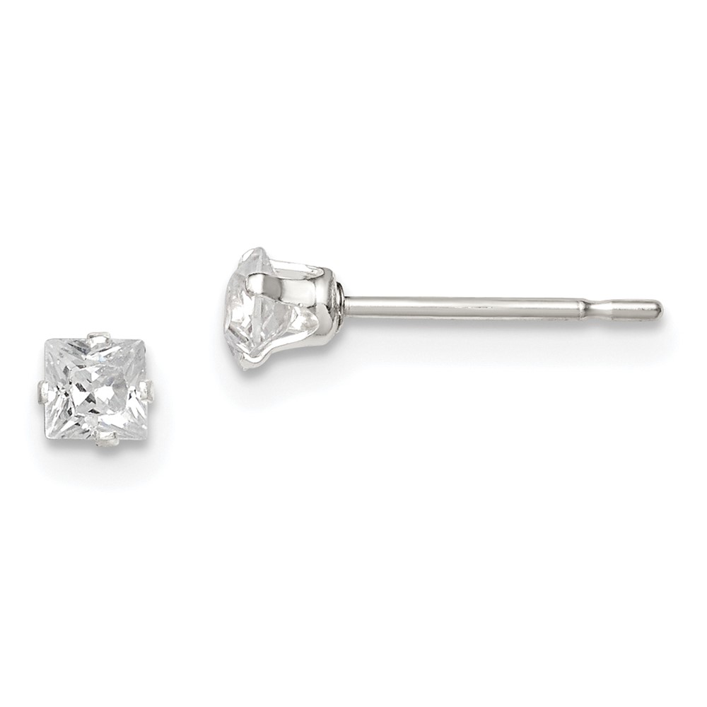Sterling Silver 3mm Square Snap Set CZ Stud Earrings (QE7499)