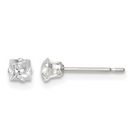 Sterling Silver 3mm Square Snap Set CZ Stud Earrings view 1