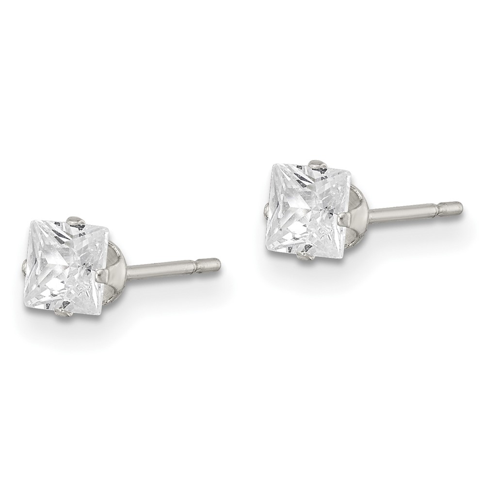 Sterling Silver 4mm Square Snap Set CZ Stud Earrings (QE7500)