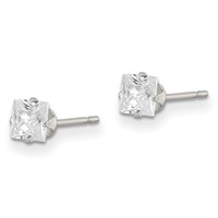 Sterling Silver 4mm Square Snap Set CZ Stud Earrings view 2